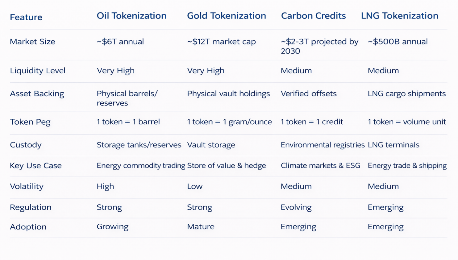 Comparison Table of Commodity Tokenization