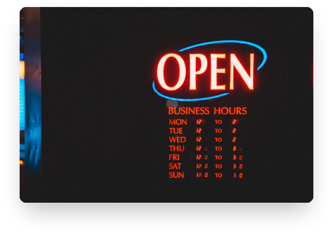 Business open sign with operating hours